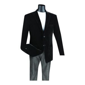 MEN'S VINCI SOLID BLACK LUXURIOUS VELVET SPORT JACKET. B-27